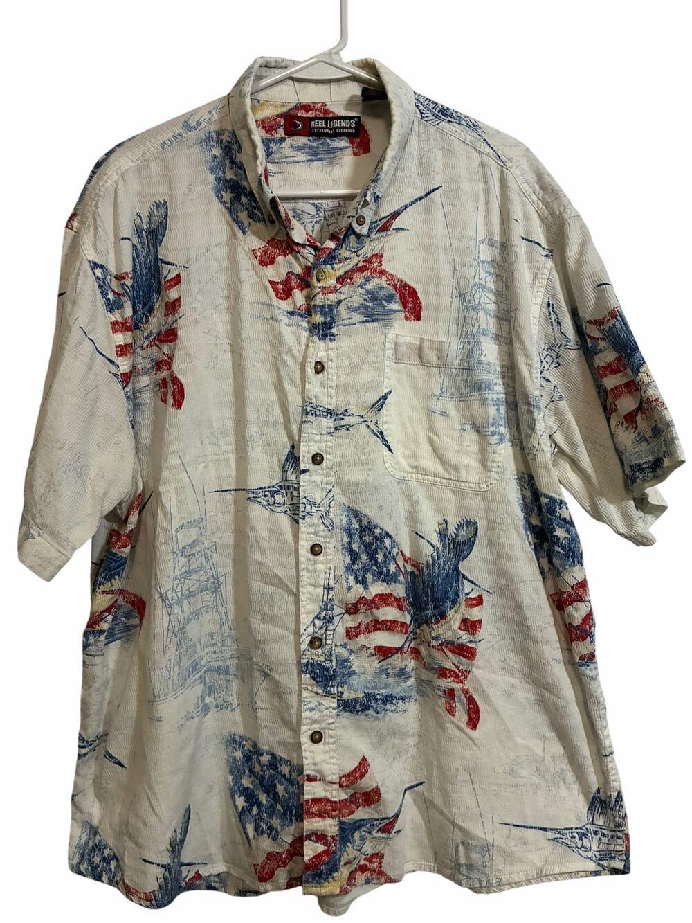 Reel Legends Mens XL Nautical Shirt Sailfish American Flag Fishing Coastal